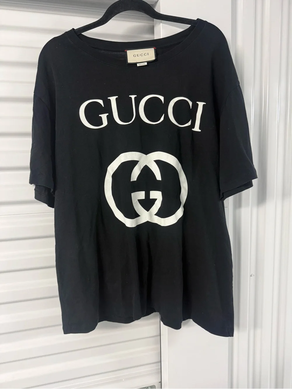 Authentic Gucci Black T-Shirt with White Logo unisex XXL